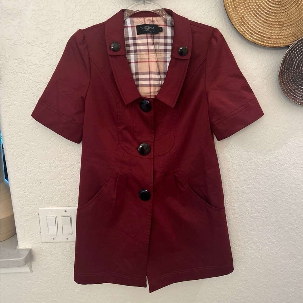 Biyuzhu short-sleeved jacket‎ with a plaid lining size Large
